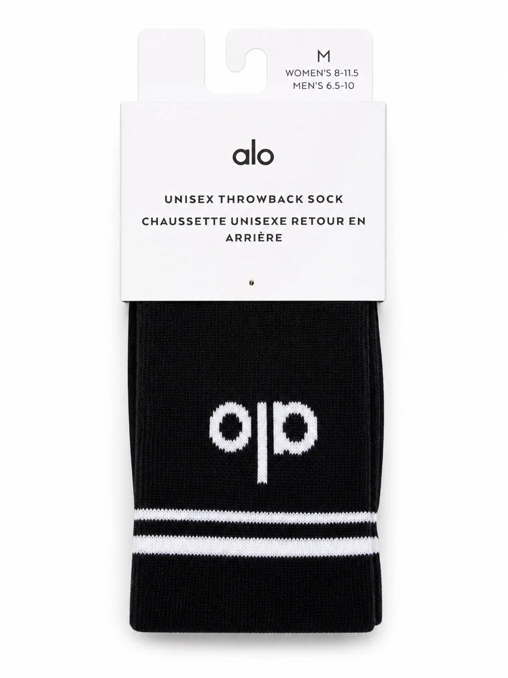 Alo Yoga Black Throwback Crew Socks M Unisex Black White Athletic Crew NWOT
